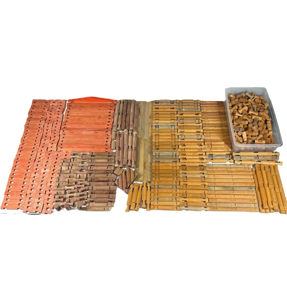 Vintage Lincoln Logs Train & Wooden Building Toy 615 Pieces & Roy Toy Western